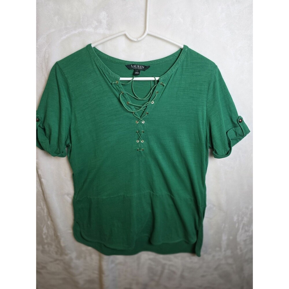 Lauren Ralph Lauren Women's Size L‎ Green String Tie Top
